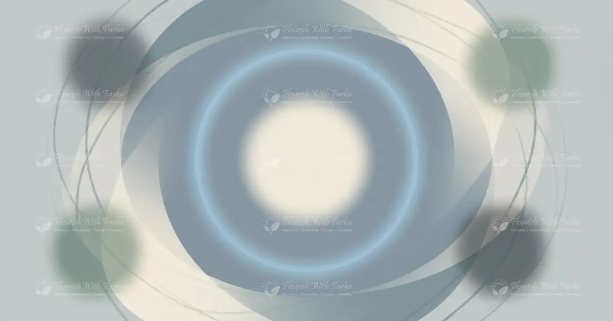 Soft abstract circular forms in muted blue and grey tones with a calm central focus.